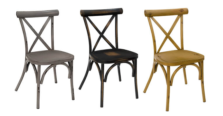 Distressed Gray, Distressed Black, and Distressed Oak Carlisle Chairs