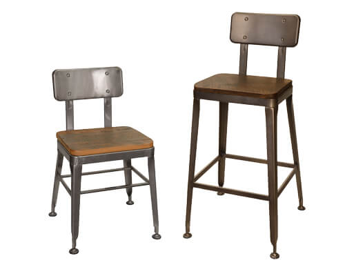 Simon Chair and Bar Stool with Wood Seats